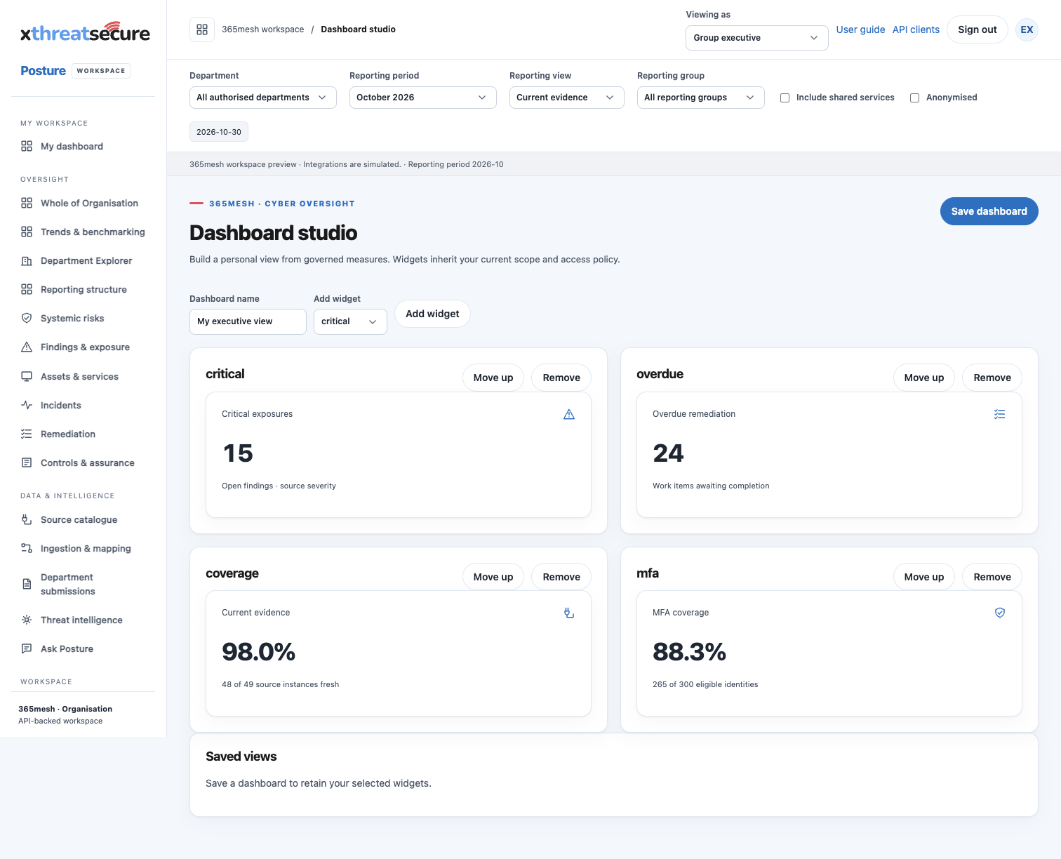 Dashboard studio screen in the XThreatSecure Posture workspace