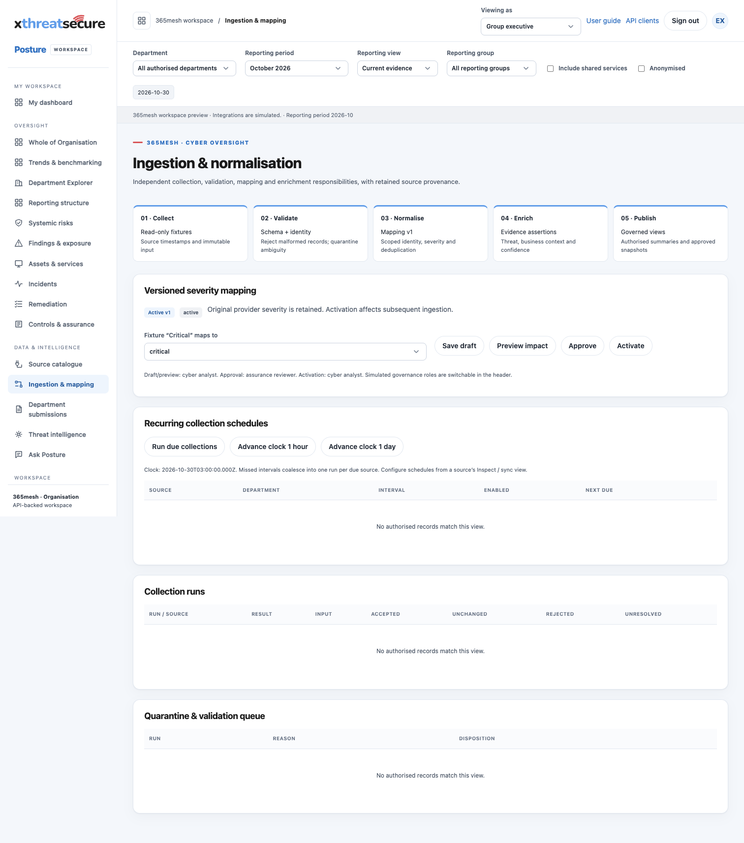 Ingestion & collection screen in the XThreatSecure Posture workspace